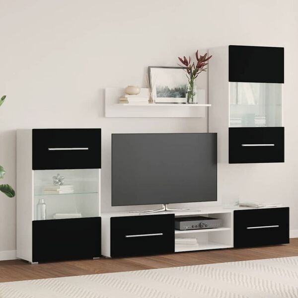 vidaXL TV-enheter med LED 5 deler matt svart konstruert tre