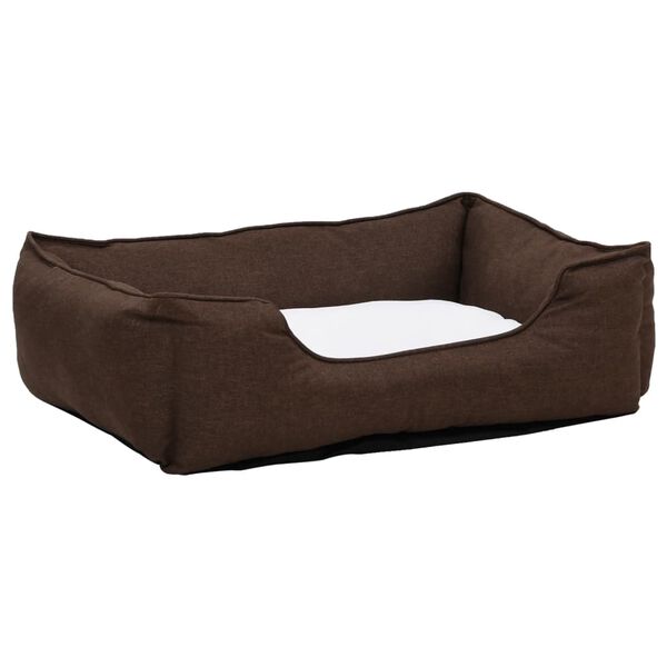 vidaXL Hundeseng brun og hvit 85,5x70x23 cm fleece med linutseende