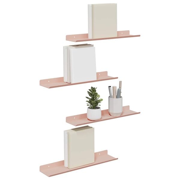 vidaXL Flytende hylle Veggmontert 4 pcs Rosa 40 x 8,5 x 2,5 cm St&aring;l