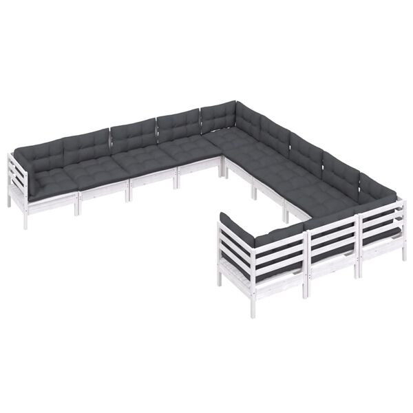 vidaXL Hagesofagruppe med puter 11 deler hvit heltre furu
