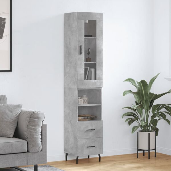 vidaXL Highboard betonggr&aring; 34,5x34x180 cm konstruert tre