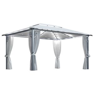 vidaXL Paviljong med gardin og LED-strenglys 4x3 m krem aluminium