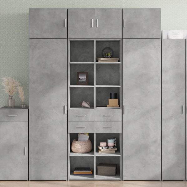 vidaXL Highboard betonggr&aring; 70x42,5x185 cm konstruert tre