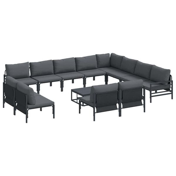 vidaXL Hagesofa Set med pute 13 pcs Svart St&aring;l