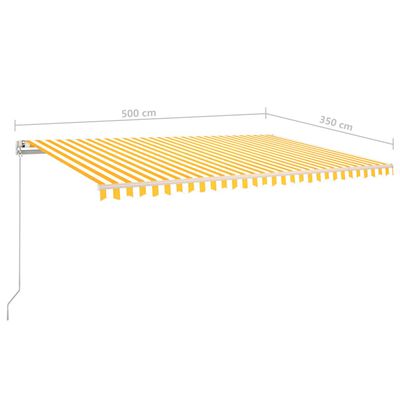 vidaXL Manuell uttrekkbar markise med stolper 5x3,5 m gul og hvit
