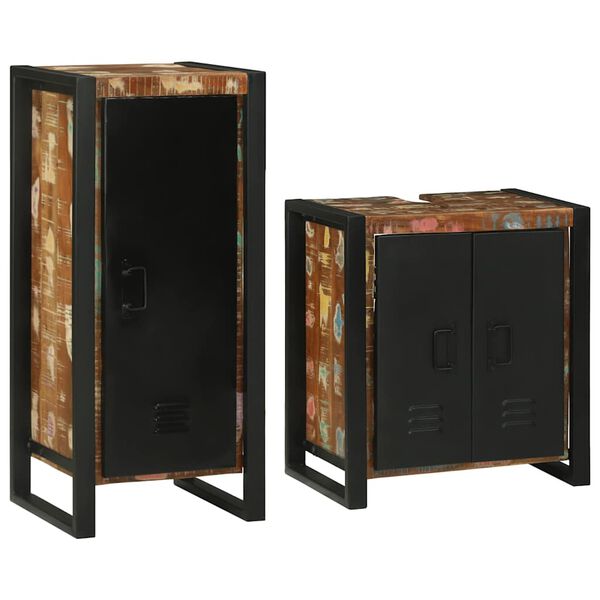 vidaXL Baderomsinnredningssett med dør 2 pcs Massiv gjenbrukt treverk