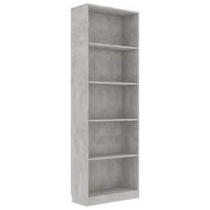 vidaXL Bokhylle 5 niv&aring;er betonggr&aring; 60x24x175 cm konstruert tre