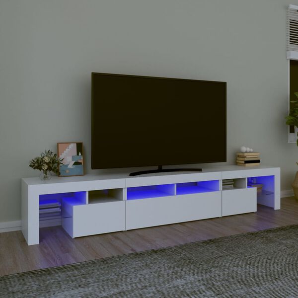 vidaXL TV-benk med LED-lys hvit 230x36,5x40 cm