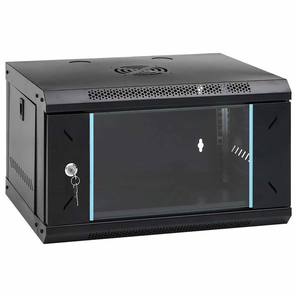 vidaXL Nettverkskabinett med lagring Svart 53 x 45 x 30 cm Stål