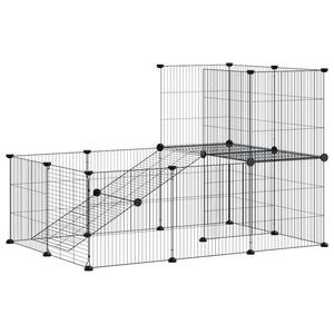vidaXL Dyrebur 20 paneler med d&oslash;r svart 105x70x70 cm st&aring;l