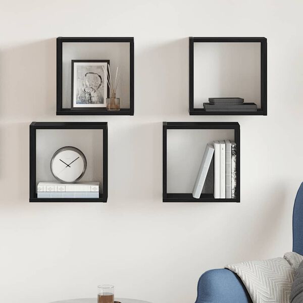 vidaXL Vegghyller kube 4 stk svart eik 30x15x30 cm konstruert tre