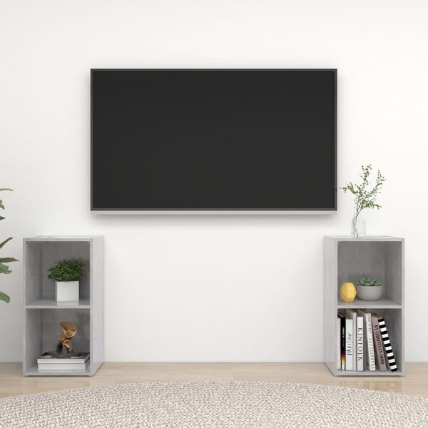 vidaXL TV-benker 2 stk betonggr&aring; 72x35x36,5 cm konstruert tre