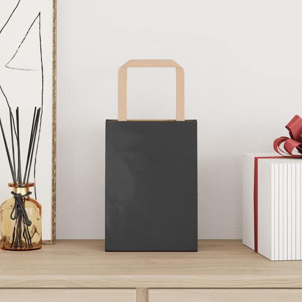 vidaXL Papirposer 50 stk med håndtak svart 15x8x21 cm