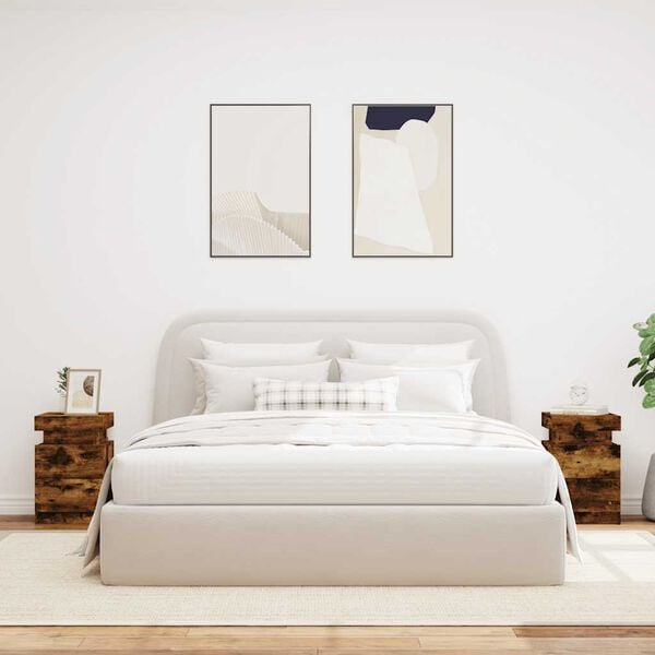 vidaXL Nattbord med LED 2 stk r&oslash;kt eik 35x39x55 cm