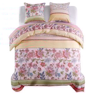 vidaXL Sengetrekk blomster/stripet rosa 200x220/80x80 cm