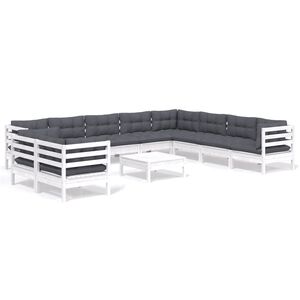 vidaXL Hagesofagruppe med puter 11 deler hvit heltre furu