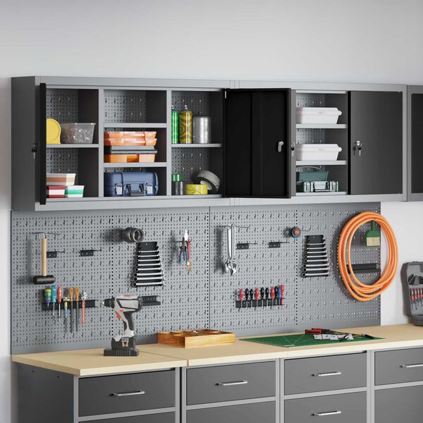 vidaXL Verkt&oslash;yskabinet Sett med hylle 6 pcs Svart Pulverlakkert st&aring;l