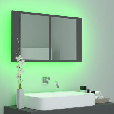 vidaXL LED-speilskap grå 80x12x45 cm akryl
