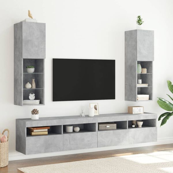 vidaXL TV-benker med LED-lys 2 stk betonggr&aring; 30,5x30x102 cm