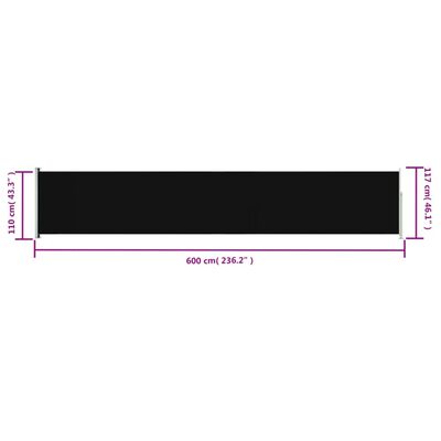 vidaXL Uttrekkbar sidemarkise 117x600 cm svart