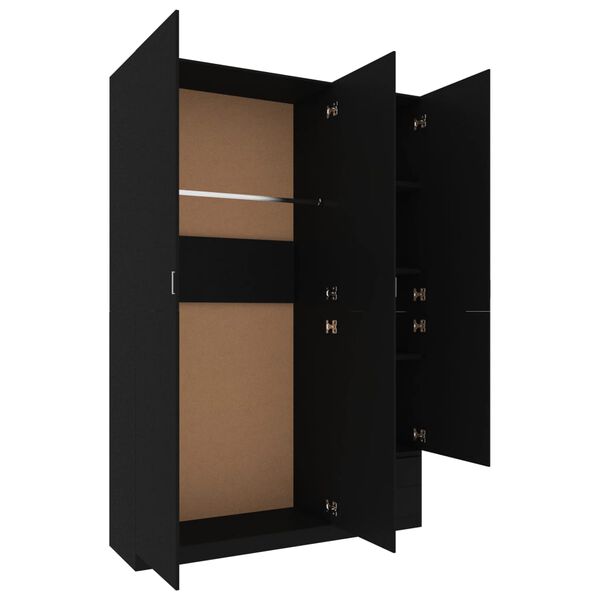 vidaXL Garderobe med 3 dører svart 120x50x180 cm sponplate
