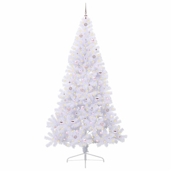 vidaXL Kunstig juletre med 300 LED med stativ Hvit 240 cm PVC og st&aring;l