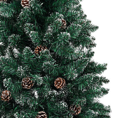 vidaXL Slankt forhåndsbelyst juletre ekte tre og hvit snø grønn 210 cm