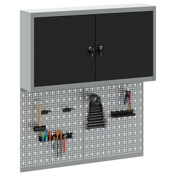 vidaXL Verktøyskab og Pegboard Sett 3 pcs Svart 100 x 20 x 115 cm Stål