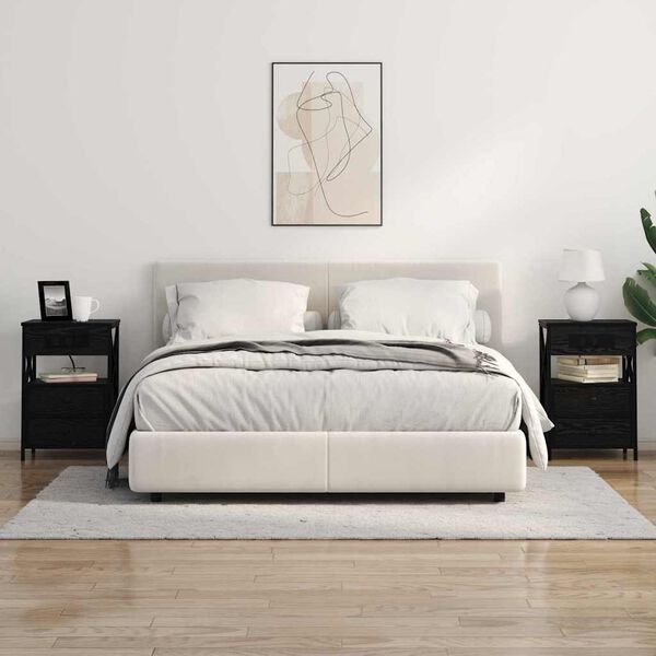 vidaXL Nattbordskap med skuff Svart Eik 40 x 31 x 60 cm Konstruert tre