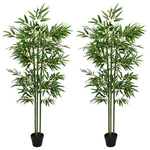 vidaXL Kunstig Bambustre 2 stk. Gr&oslash;nn 45 x 18 x 175 cm Stoff og Bambus