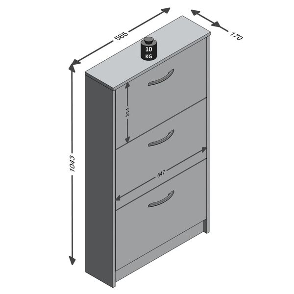 FMD Skoskap med 3 vippeskuffer hvit og betonggr&aring;