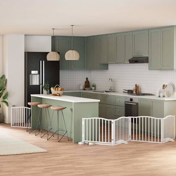 vidaXL Hundeport sammenleggbar 6 paneler hvit 480 cm poppeltre