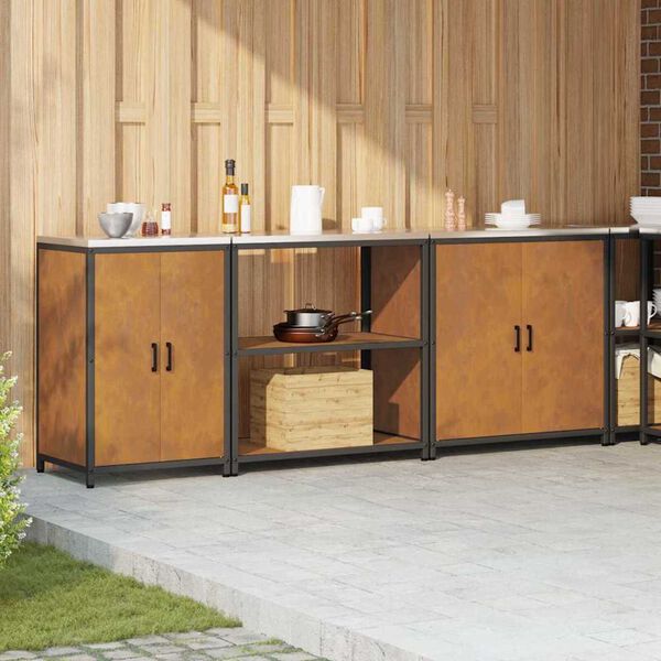 vidaXL Kj&oslash;kkenoppbevaringssett med hylle 3 pcs Rusten Cortenst&aring;l