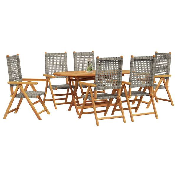 vidaXL Hage Spisegruppe 7 pcs Grå Solid akasietre og poly rattan