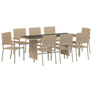 vidaXL Hage Spisegruppe 9 stk. Beige polyrotting