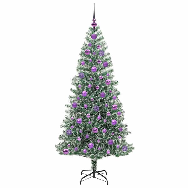 vidaXL Kunstig Julesekk Sn&oslash; Flocket med LED Lys Gr&oslash;nn og hvit 180 cm