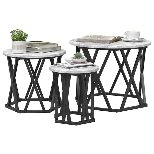 vidaXL Nesting Sidebord 3 pcs Grå Sonoma Konstruksjonsvirke og stål