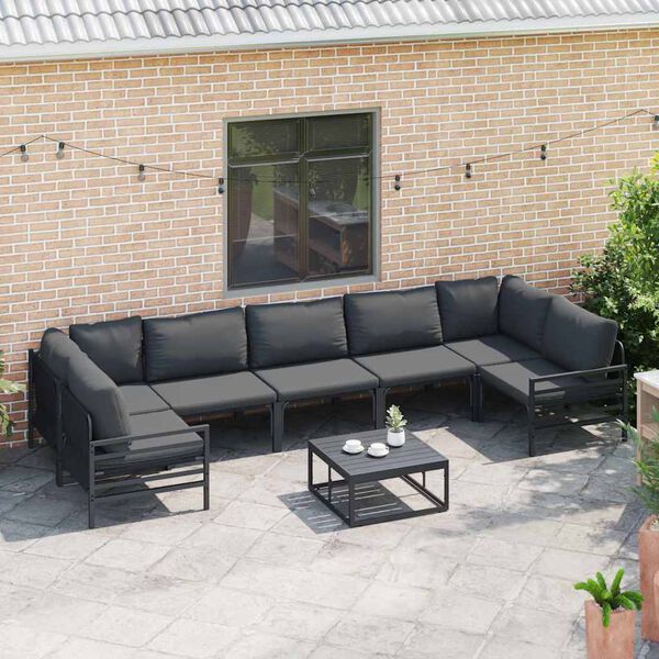 vidaXL Hagesofa Set med pute 8 pcs Svart St&aring;l