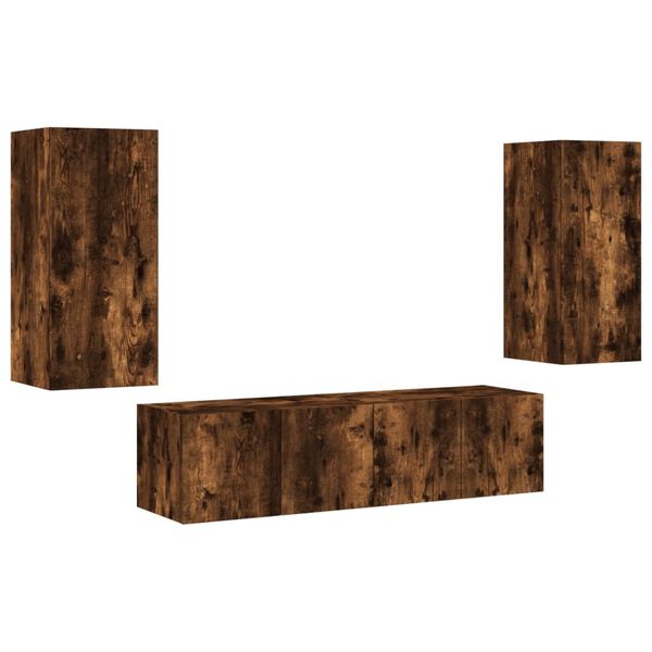 vidaXL Vegghengte TV-enheter 4 deler r&oslash;kt eik konstruert tre