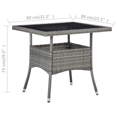 vidaXL Utendørs spisebord grå polyrotting og glass