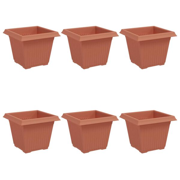 vidaXL Firkantet Blomsterpotte 6 pcs Klinker R&oslash;d 20 x 20 x 16 cm Plast