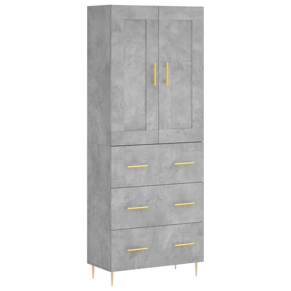 vidaXL Highboard betonggr&aring; 69,5x34x180 cm konstruert tre