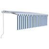 vidaXL Automatisk uttrekkbar markise med rullegardin 4x3 m blå og hvit