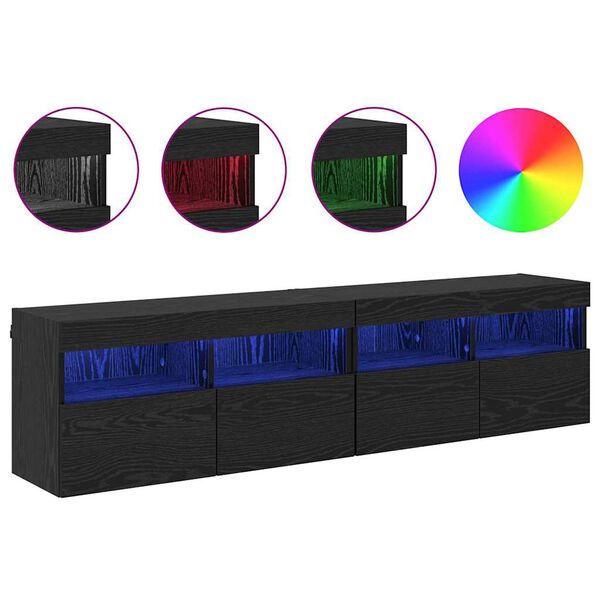 vidaXL TV Veggskap 2 pcs Svart Eik 80 x 30 x 40 cm Konstruert tre