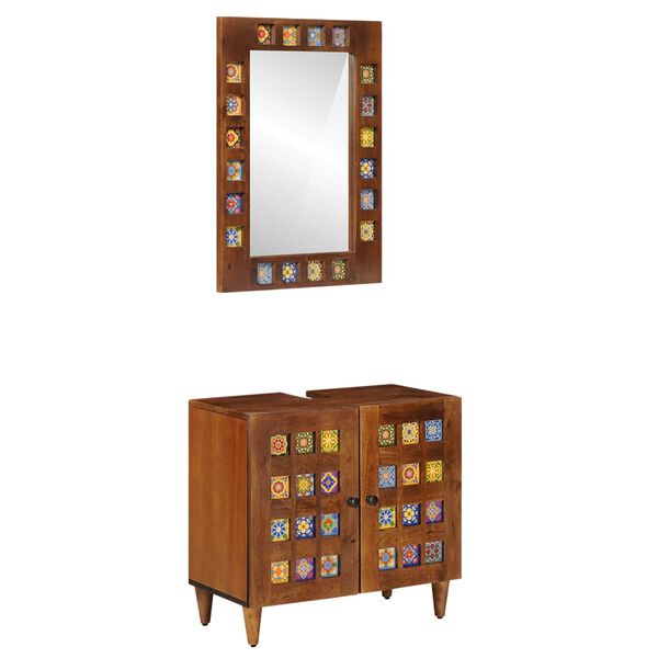 vidaXL Baderomsinnredningssett med d&oslash;r 2 pcs Valn&oslash;tt Massiv mango tre