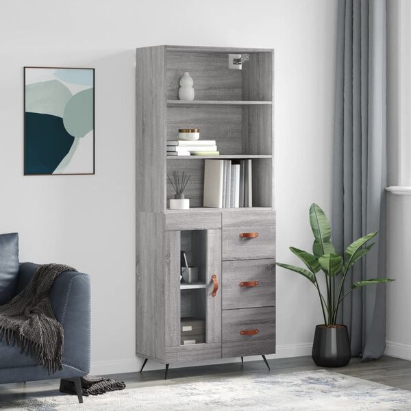 vidaXL Highboard gr&aring; sonoma 69,5x34x180 cm konstruert tre