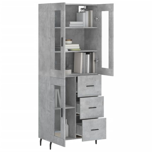vidaXL Highboard betonggr&aring; 69,5x34x180 cm konstruert tre