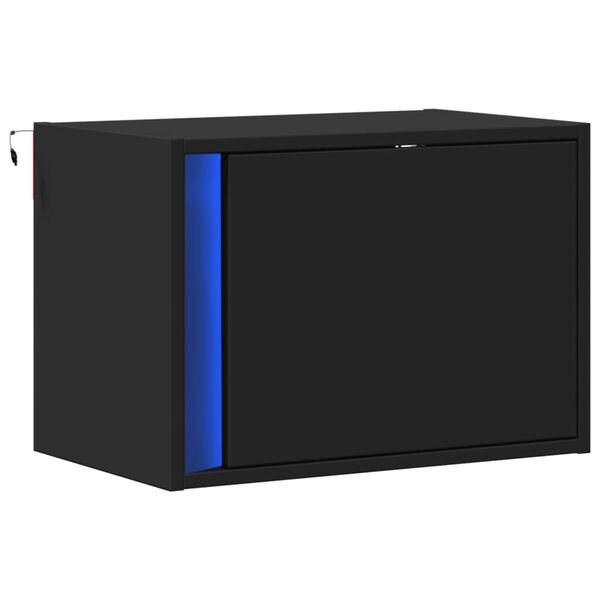 vidaXL Vegghengt nattbord med LED-lys svart