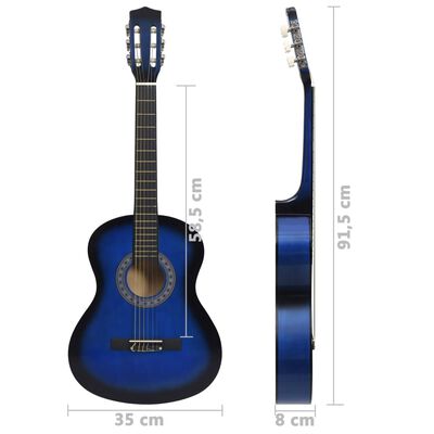 vidaXL Klassisk gitar for nybegynnere med veske blå 3/4 36"