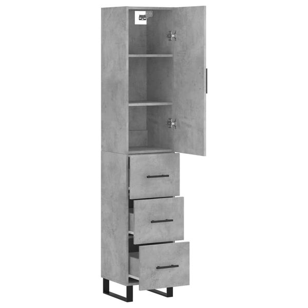 vidaXL Highboard betonggr&aring; 34,5x34x180 cm konstruert tre